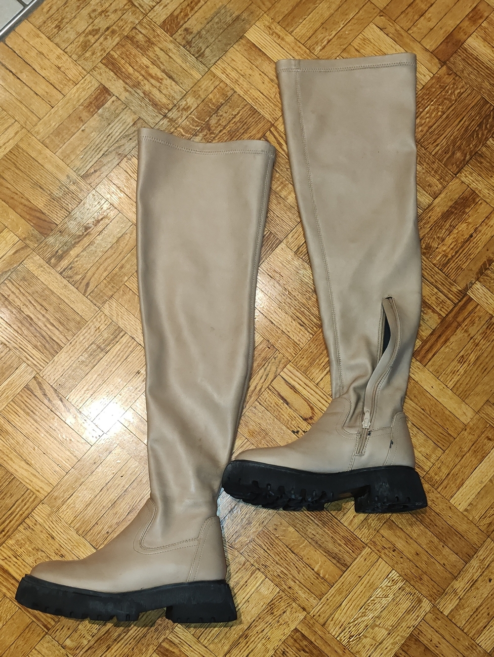 Call It Spring Beige Over-the-Knee Lug-Sole Boots